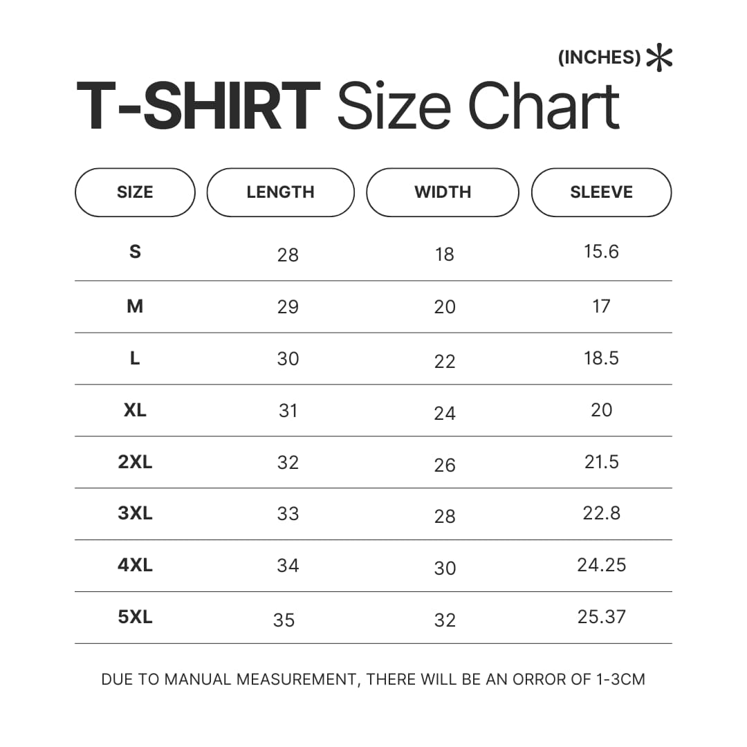 3D T shirt Size Chart - Crash Bandicoot Shop