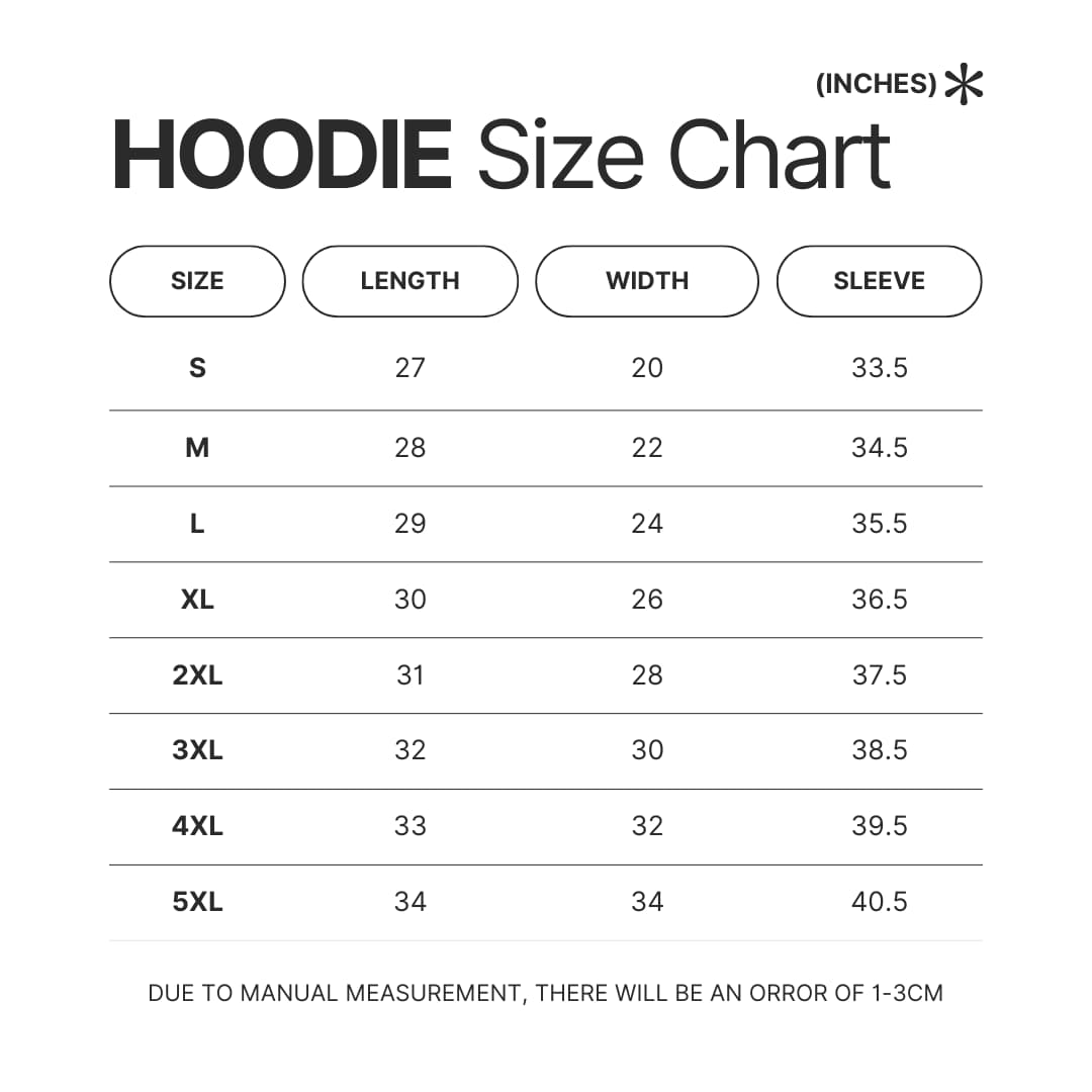 Hoodie Size Chart - Crash Bandicoot Shop