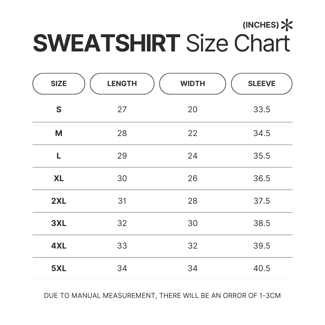 Sweatshirt Size Chart - Crash Bandicoot Shop