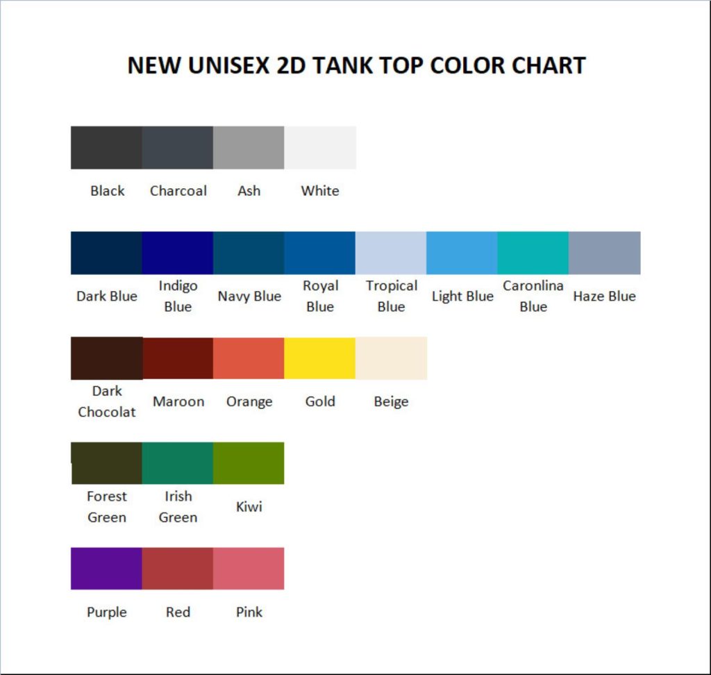 tank top color chart - Crash Bandicoot Shop